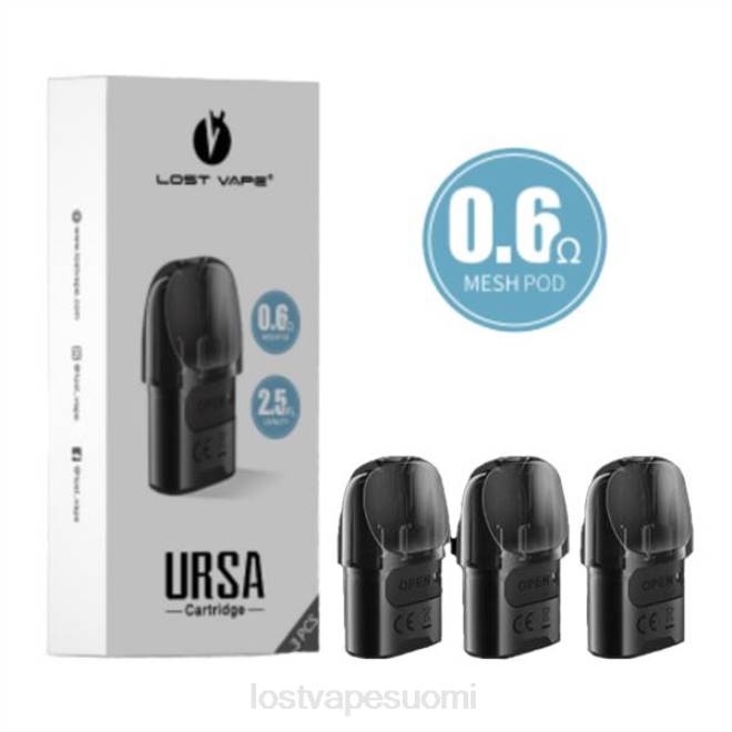 Lost Vape URSA varaosat | 2,5 ml (3 pakkaus) musta 0,6 ohm BJXT6 | Lost Vape Disposable